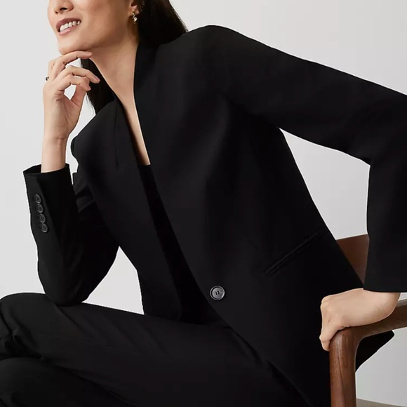 ANN TAYLOR BLACK THE CUTAWAY BI-STRETCH BLAZER JACKET 12 - NWT - Picture 1 of 8